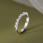 925 Sterling Silver Zircon Ear of Wheat Adjustable Ring