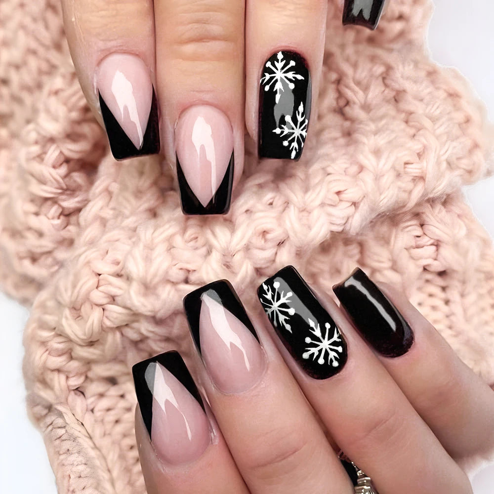 24pcs/box black press on nail tips 3D Heart Bow Rhinestone Y2k Long Ballet Fake Nails Full Cover Wearable Glossy DIY False Nails