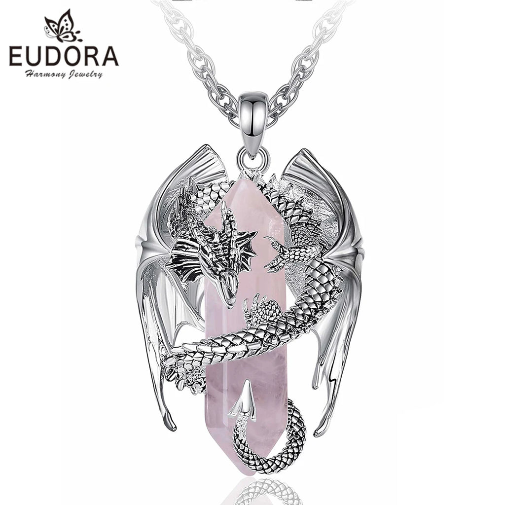 Dragon Twining Hexagonal Rose Quartz Prismatic Necklace