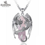 Dragon Twining Hexagonal Rose Quartz Prismatic Necklace