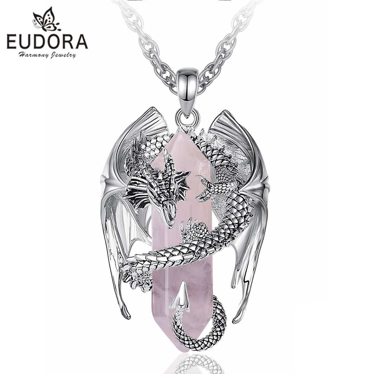 Dragon Twining Hexagonal Rose Quartz Prismatic Necklace