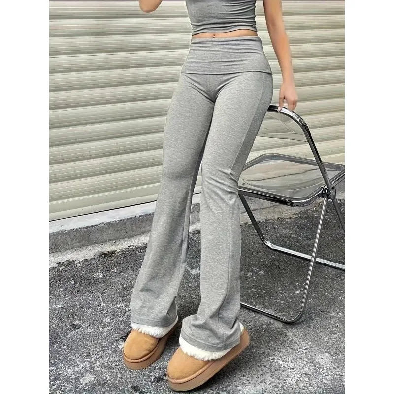 Casual Solid Color Wide-waist Flare Pants