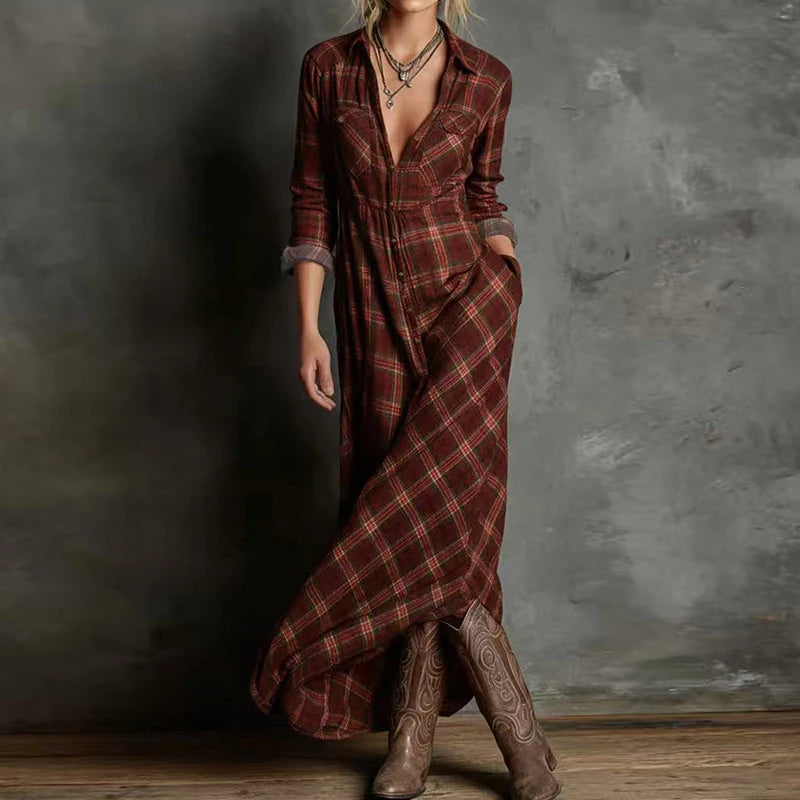 Long Sleeve Plaid Dress