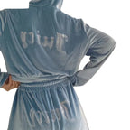 Women's Two Piece Tracksuit with Rhinestone Design, Casual Lounge Set, Sparkling Letter Hoodie and Pants