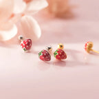925 Sterling Silver Red Strawberry Earrings