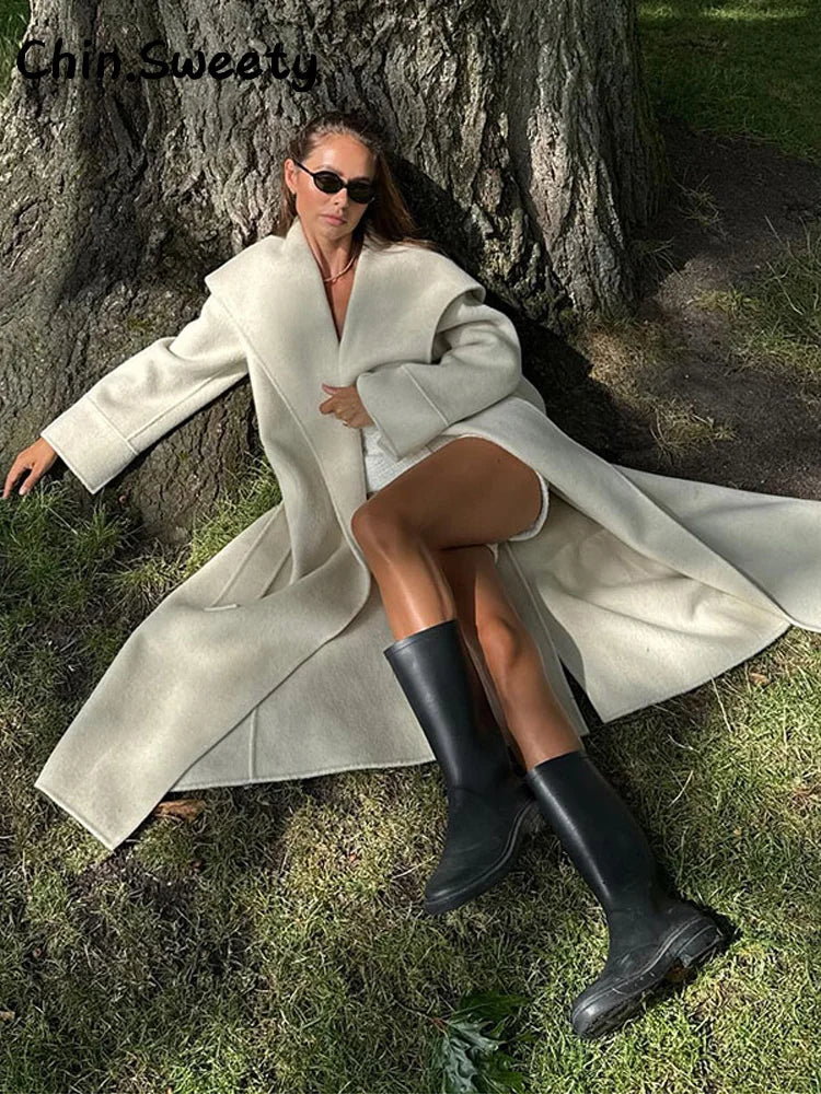 Shawl Collar Woolen Coat With Belt