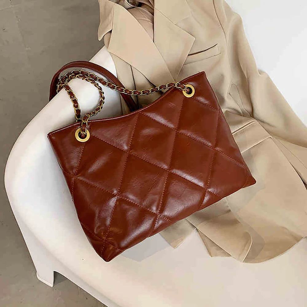 Diamond Plaid Chains Shoulder Bag