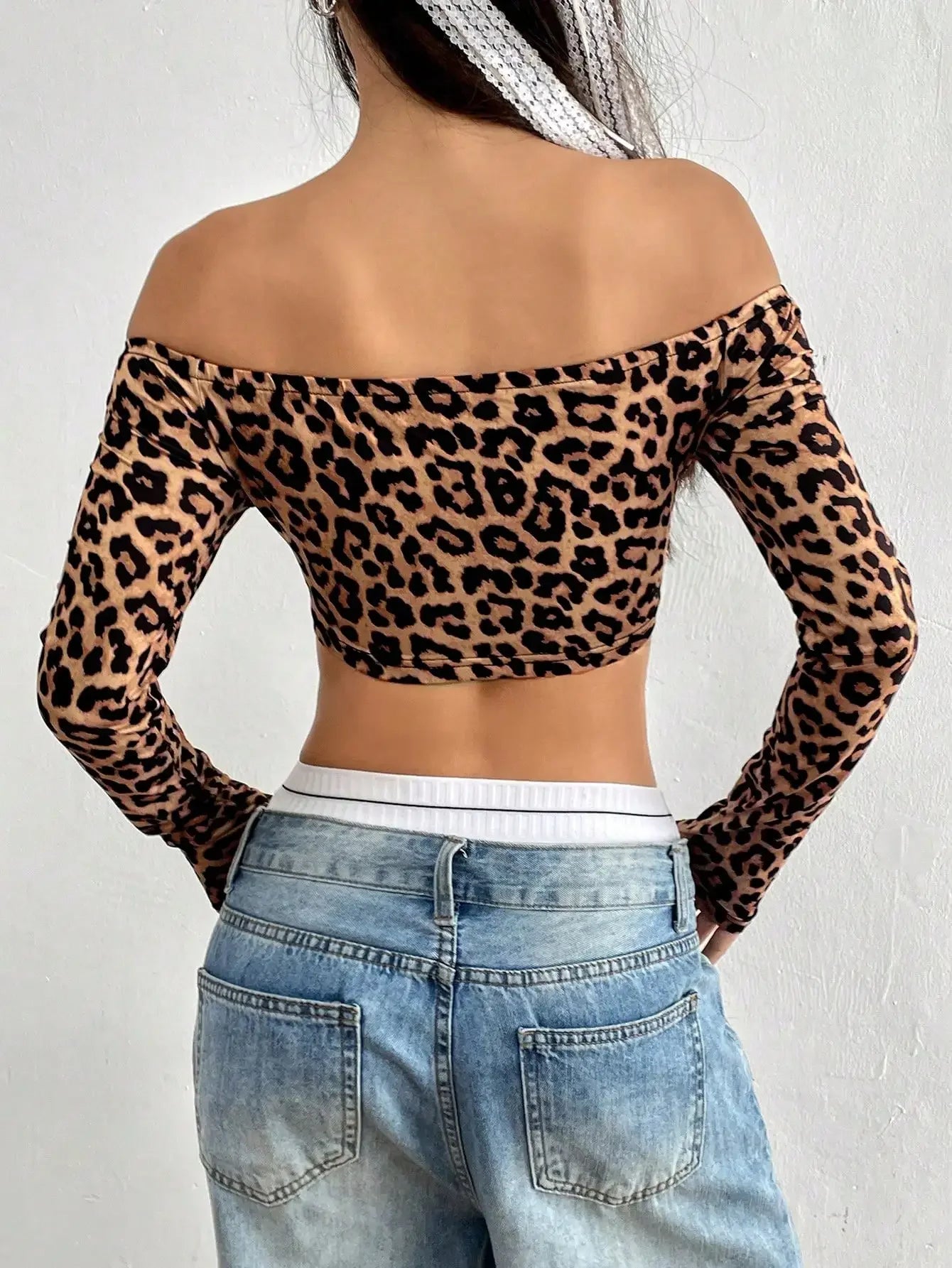 Leopard Print Shoulder Bared Top