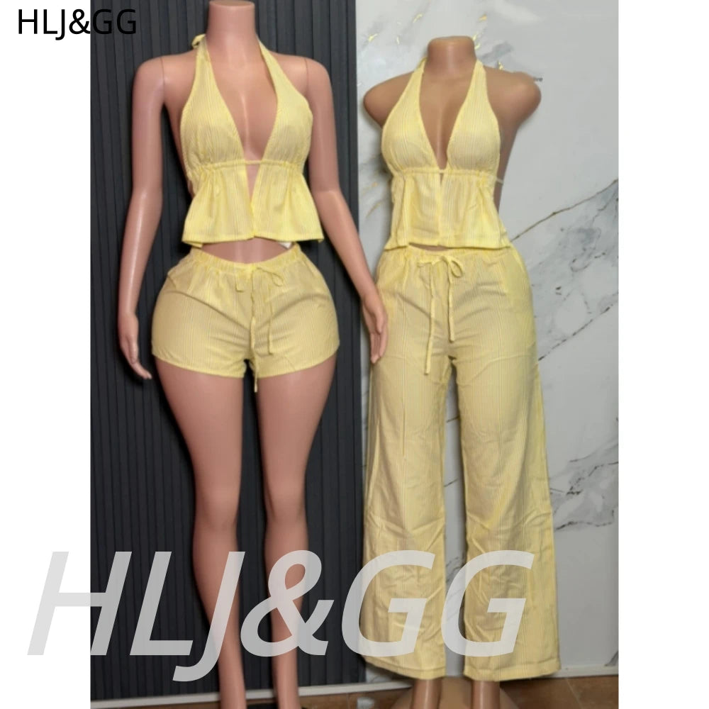HLJ&GG Stripe Print Halter Two Piece Set