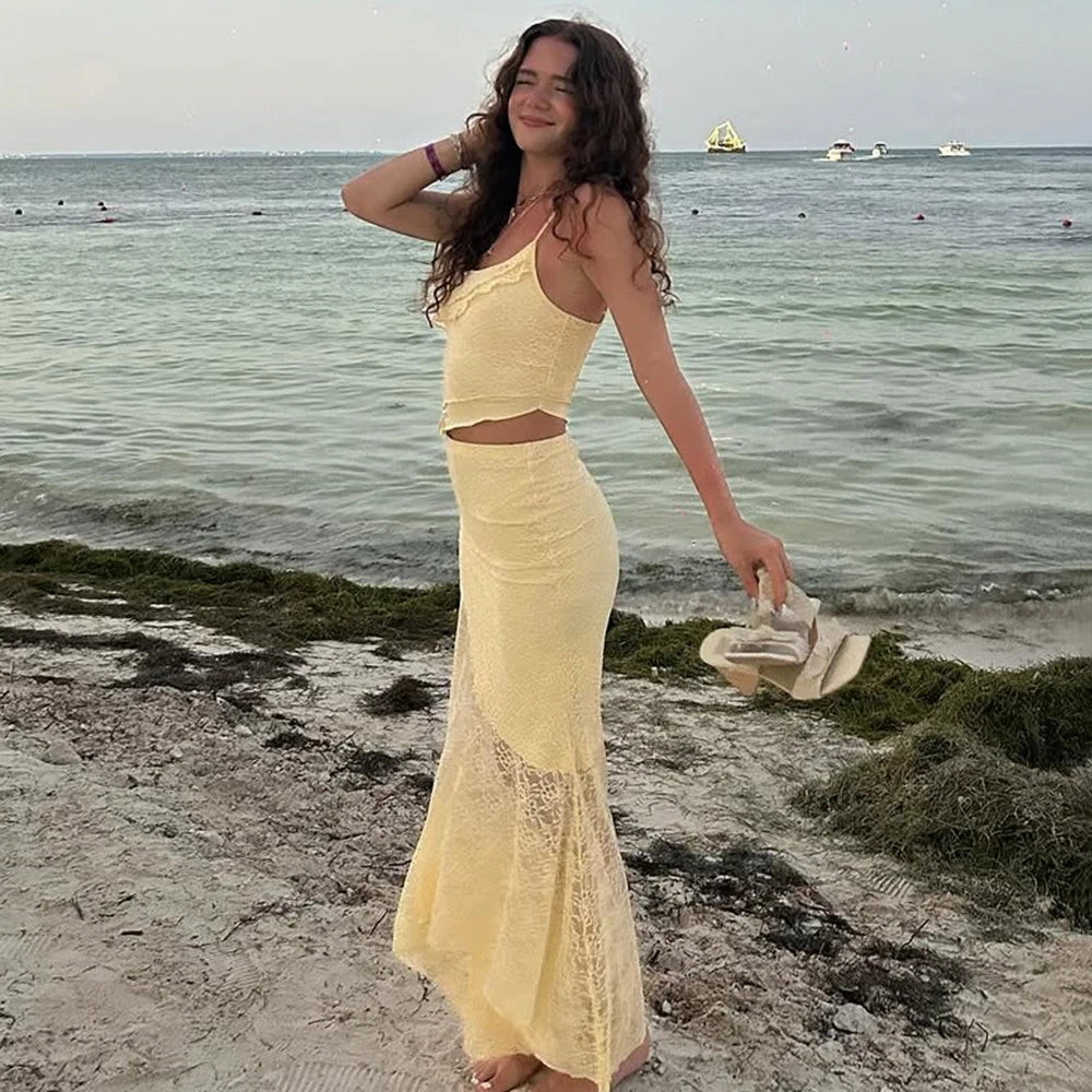 Tuularose Lace Sling Long Skirt Set