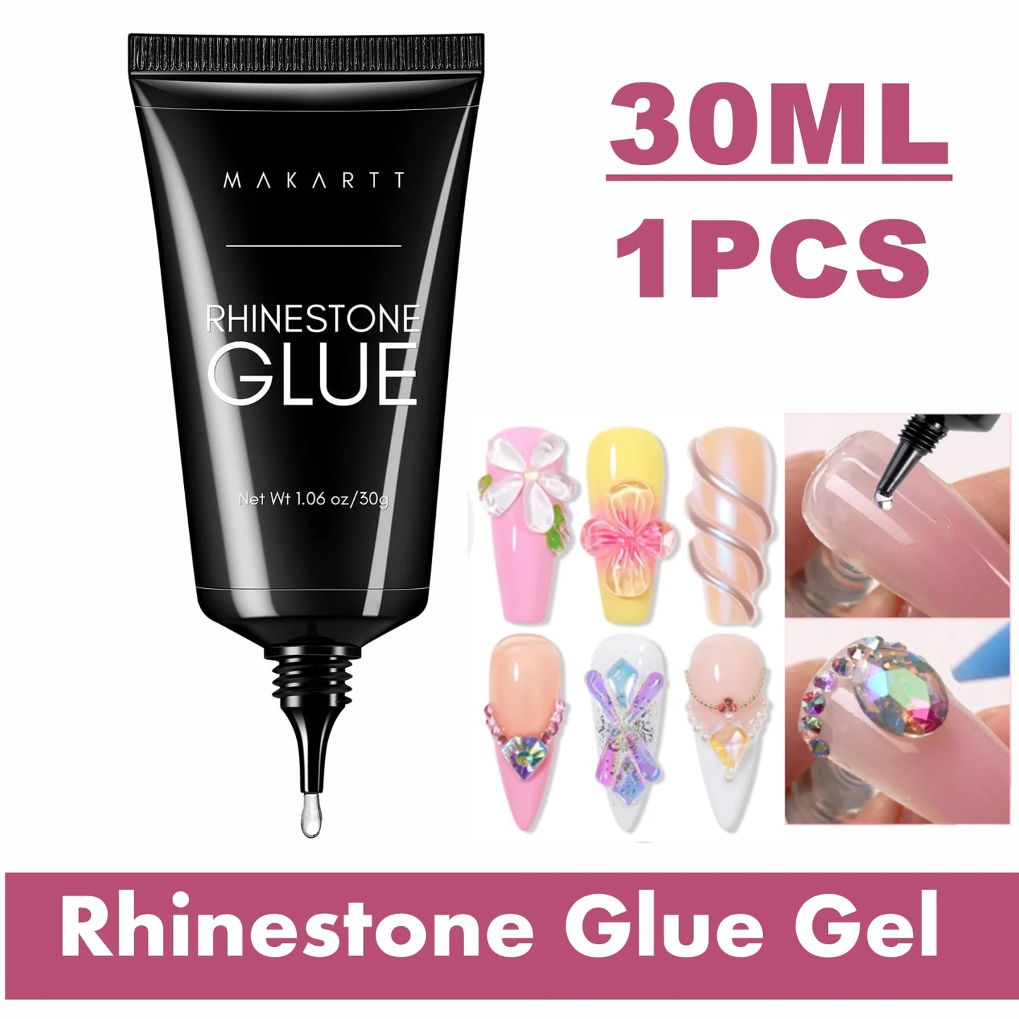 Makartt Nail Rhinestone Glue Gel Kit,  Clear Nail Gem Glue Gel Super Strong Adhesive Nail Art Glue for Nail Decorations 3D Stone