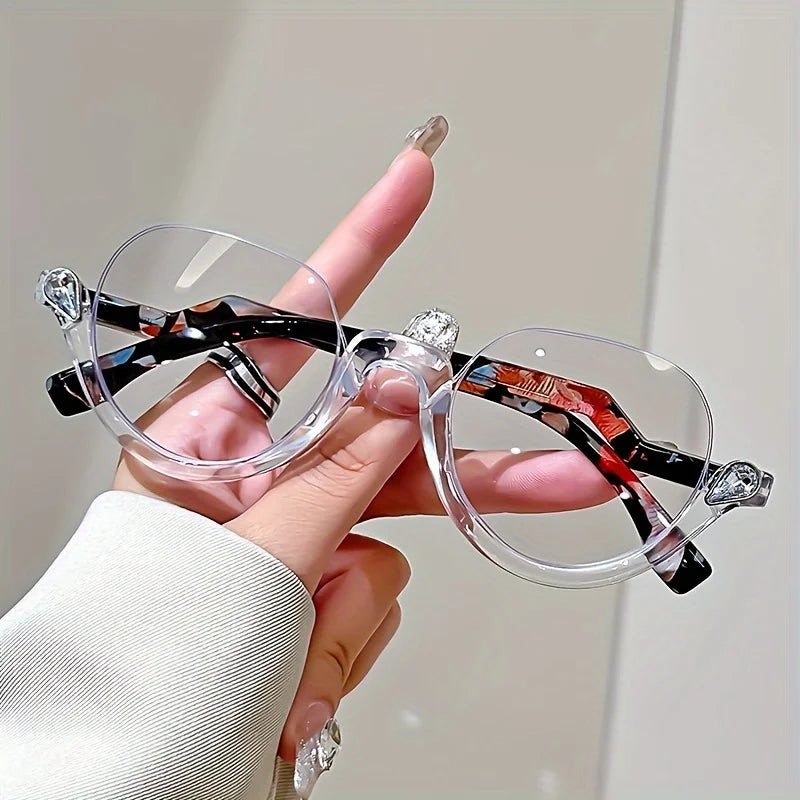 3個組 エレガント キャッツアイ ハーフフレーム 老眼鏡 レディース、ラインストーン装飾、フラワーアクセント、クリアPCレンズ、ファッショナブルなアイウェア