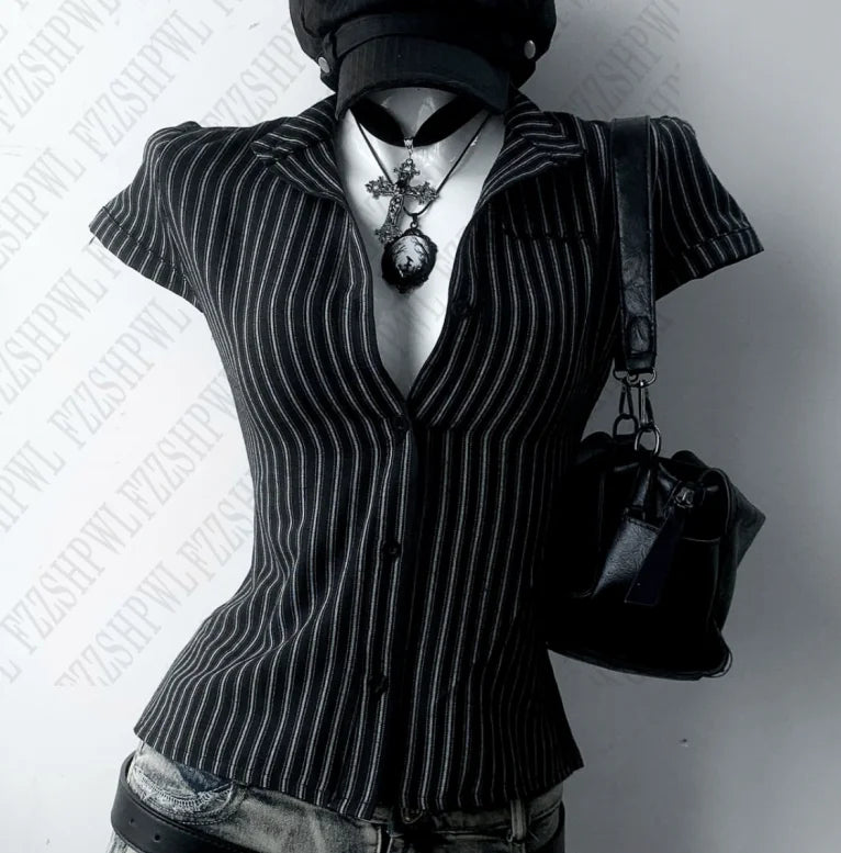 Pinstripe Short-Sleeve Fitted Shirt