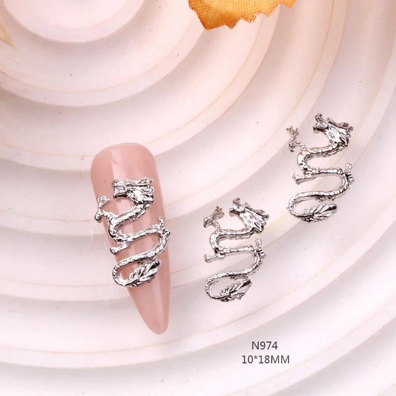 TSZS 10pcs/lot 2024 3D Alloy Silver Gold Chinese Dragon Nail Decorations New Year Chinese Dragon Nail Art Charms