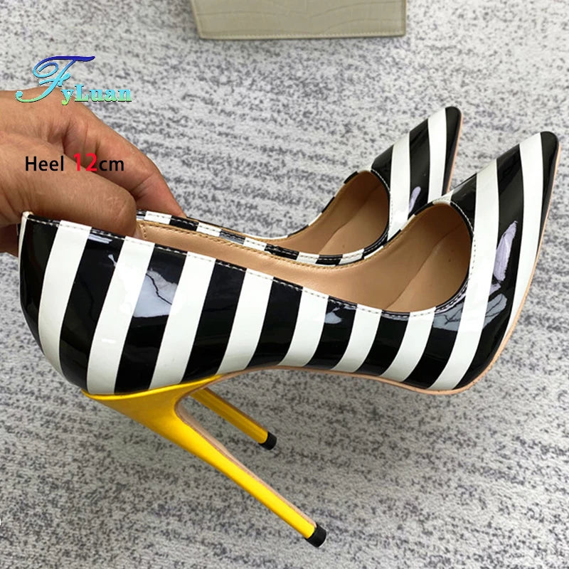 Black And White Striped High Heels