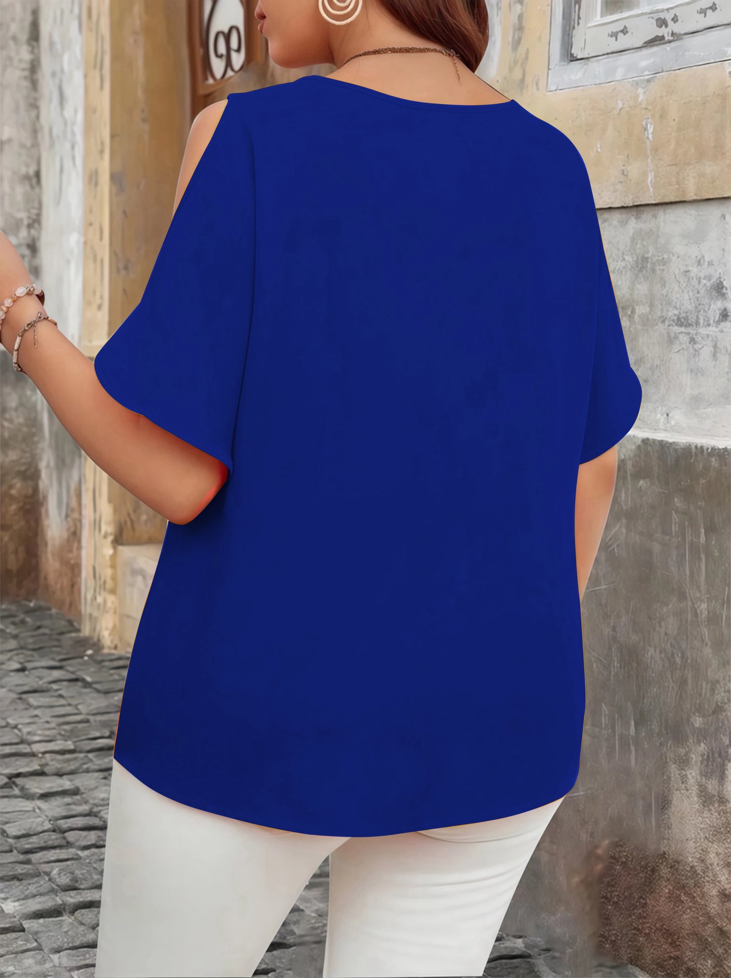 Off-Shoulder Wave V-Neck T-Shirt