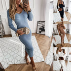 owner girl Long Sleeve V Neck Low Cut Dress