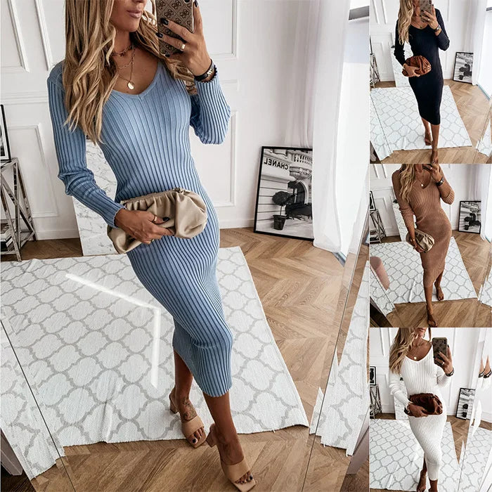 owner girl Long Sleeve V Neck Low Cut Dress