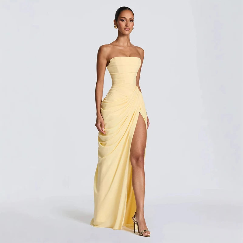 Pleated Split Long Dress