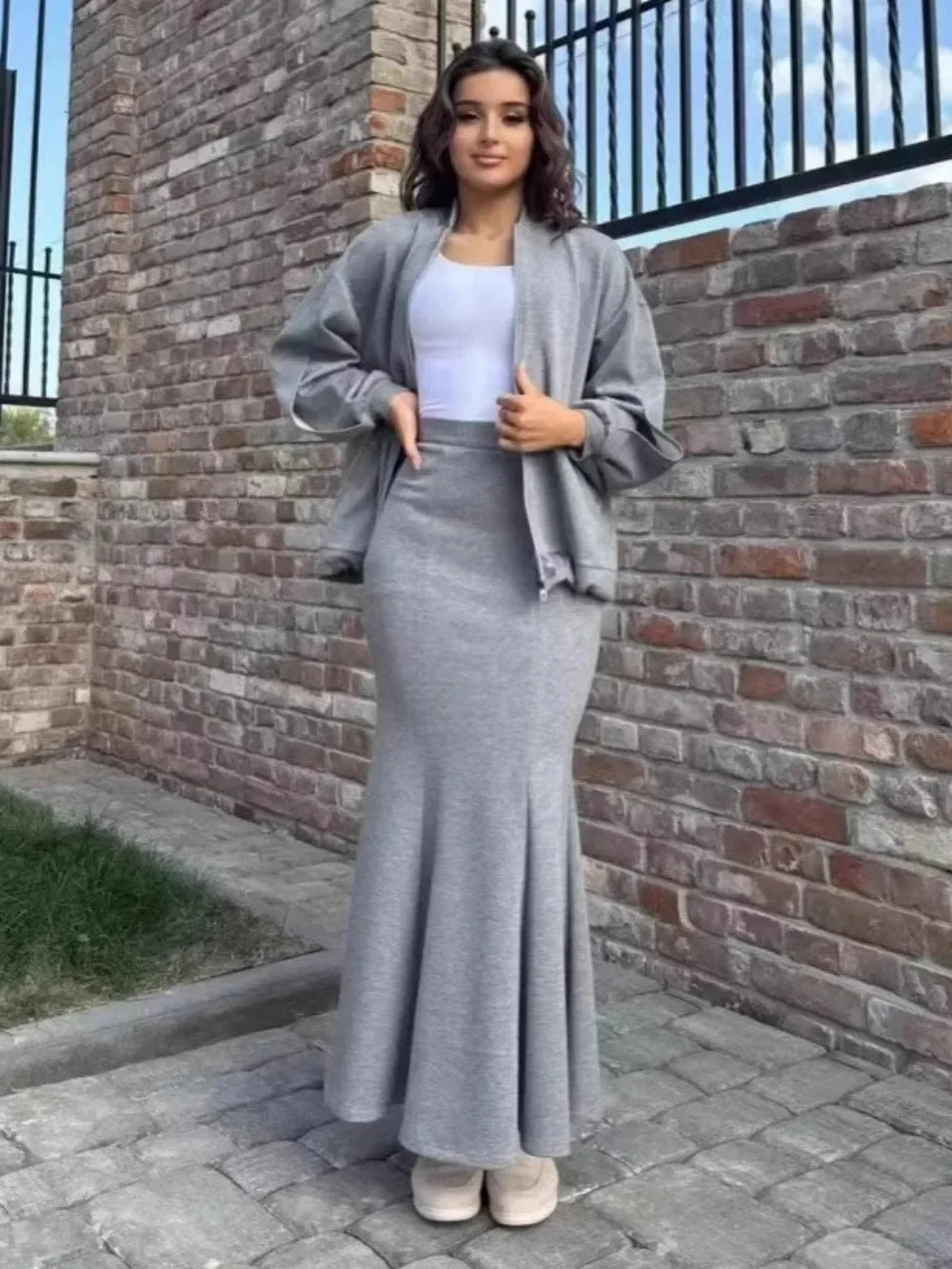 2-Piece Mermaid Maxi Skirt & Zip Jacket Set