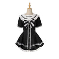 Sweet Short Sleeve Sailor Collar Lace Dress and Shorts Set
