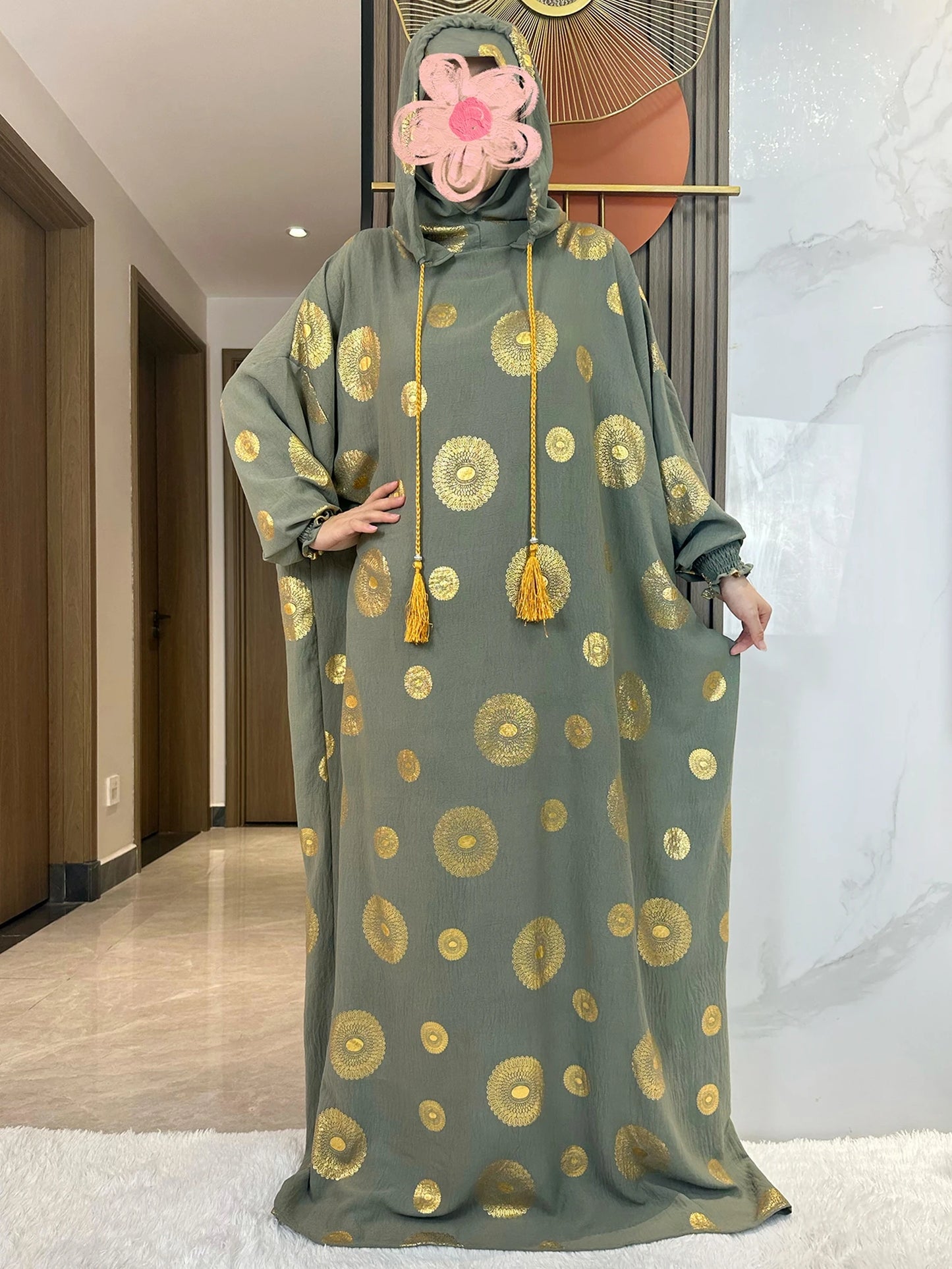 New Cotton Ramadan Muslim Two Hat Abaya Dubai Turkey Islam Prayer Clothes Gold Dust Shinning Embroidery Islam Women Dress Kaftan