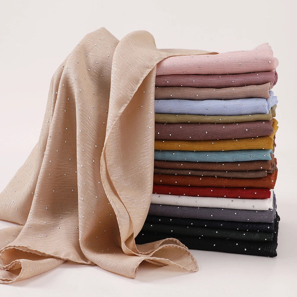 New Muslim Chiffon Square Hijab Premium Rhinestone Scarf Malaysia Shawl Plain Muslim Wraps Soft Turban Headband Shawl Supplier