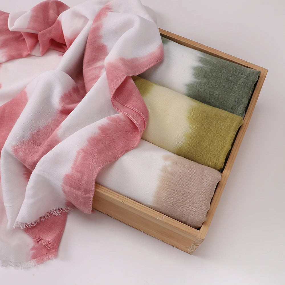 New Premium Tie-Dye Hijab Gradient Cotton Scarf Viscose Modal Hijab Headscarf Soft Breathable Hijab for Muslim Women