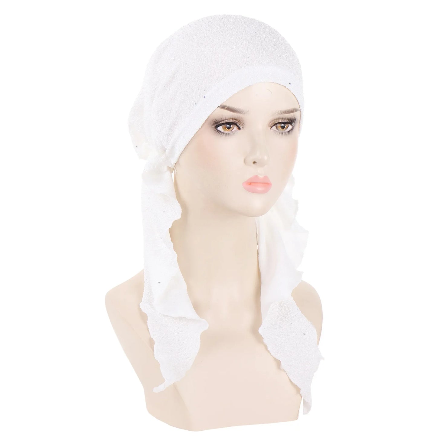 Shiny Glitter Elastic Solid Color Pre-Tied Hijabs Wrap Head Scarf Muslim Turban Bonnet for Women Inner Hat Turbantes Caps Mujer
