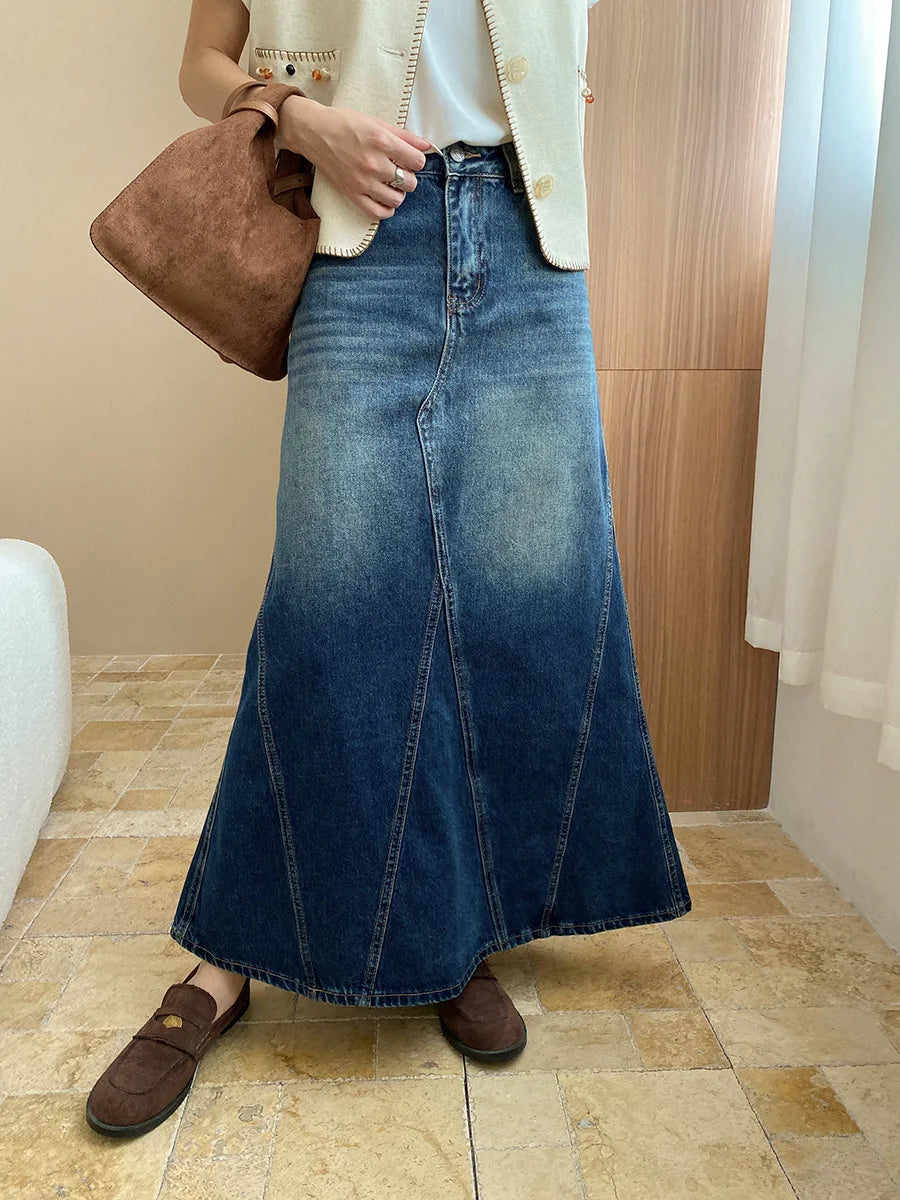 Solid Color High Waisted Denim Skirt