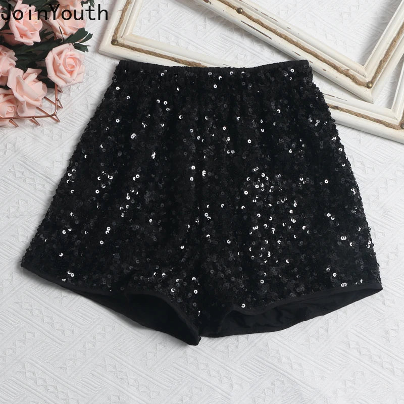 Sequin Elastic Waist A-line Shorts
