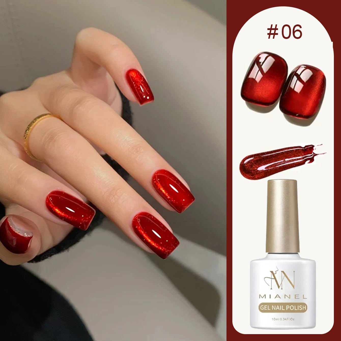 10ML 1-8PCS Red Cat Eye Nail Polish Red Nails 2026 New Cherry Wine Deep Red Glass Bead Magnet Cat Eye Spear Crystal Gel