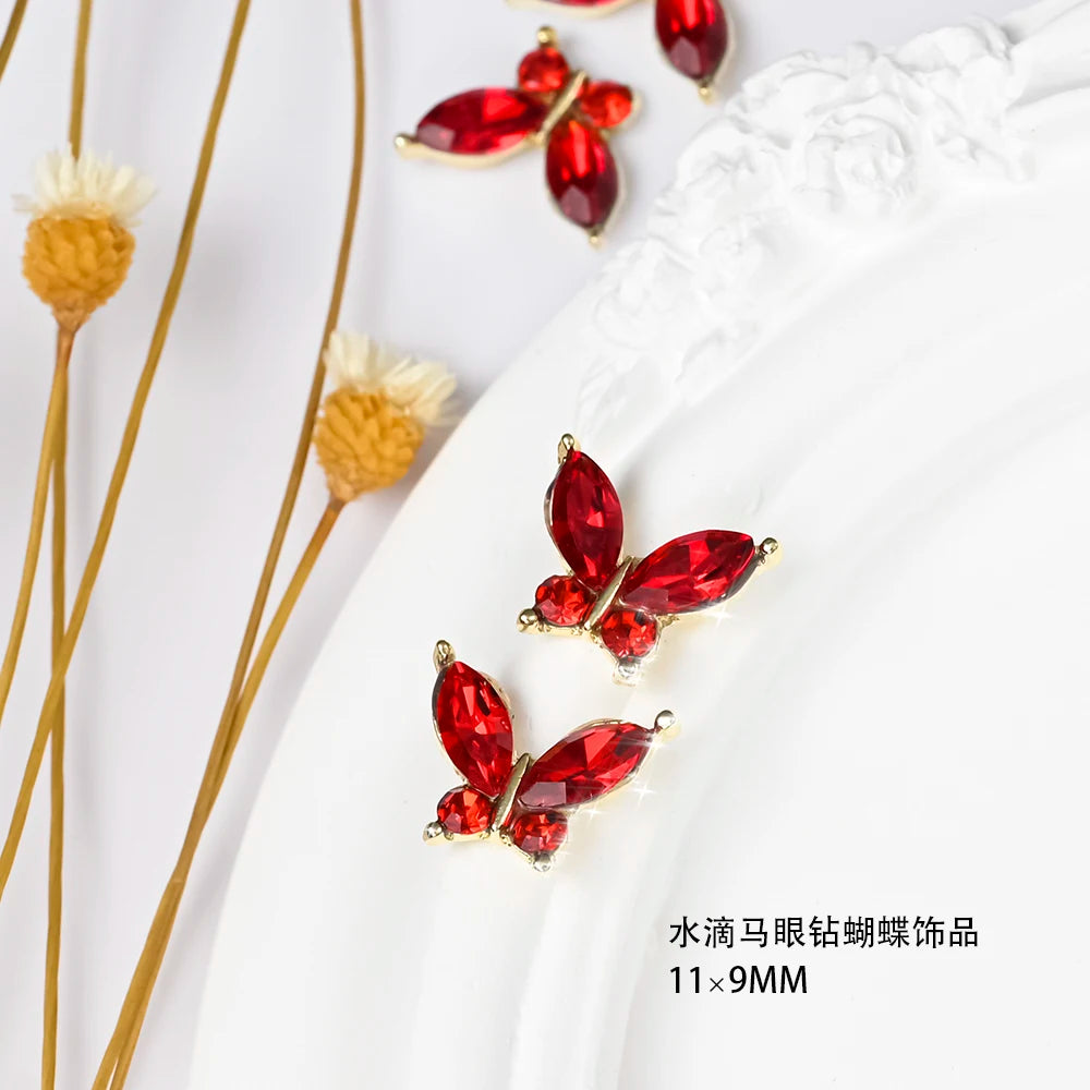 10Pcs Fairy Pink Zircon Nail Art 3D Charms Jewelry Butterfly Shaped Nail Crystal Alloy Decals 11*9mm Rhinestone Nail Decoration*