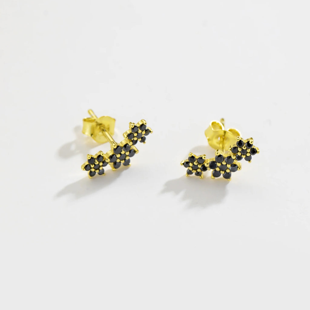 925 Sterling Silver Three Flower Stud Earring
