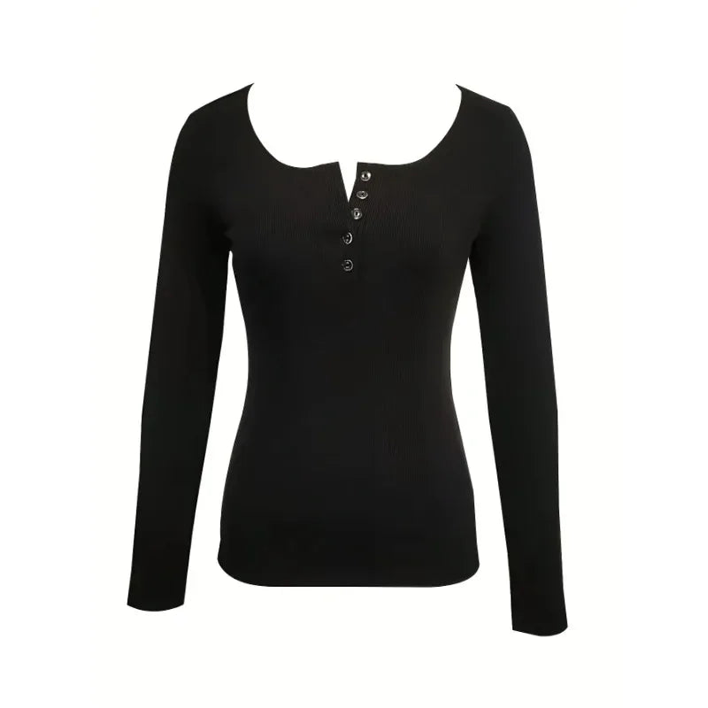 Solid Color  Button Long Sleeved T-shirt