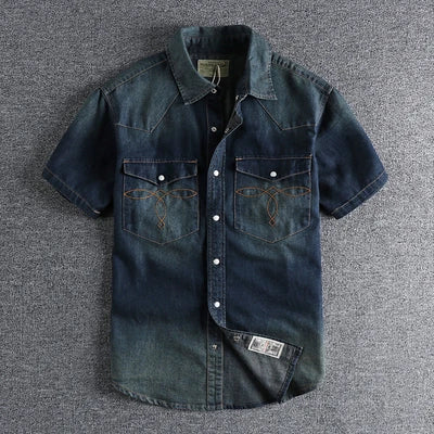 Short Sleeve Lapel Denim Cargo Shirt