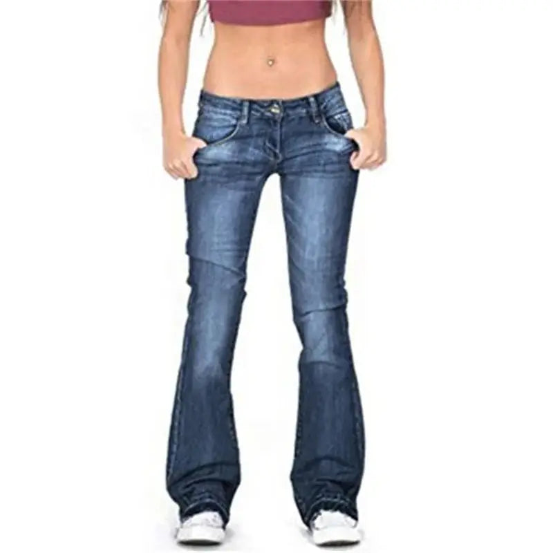 Mid Waist Washed Jeans