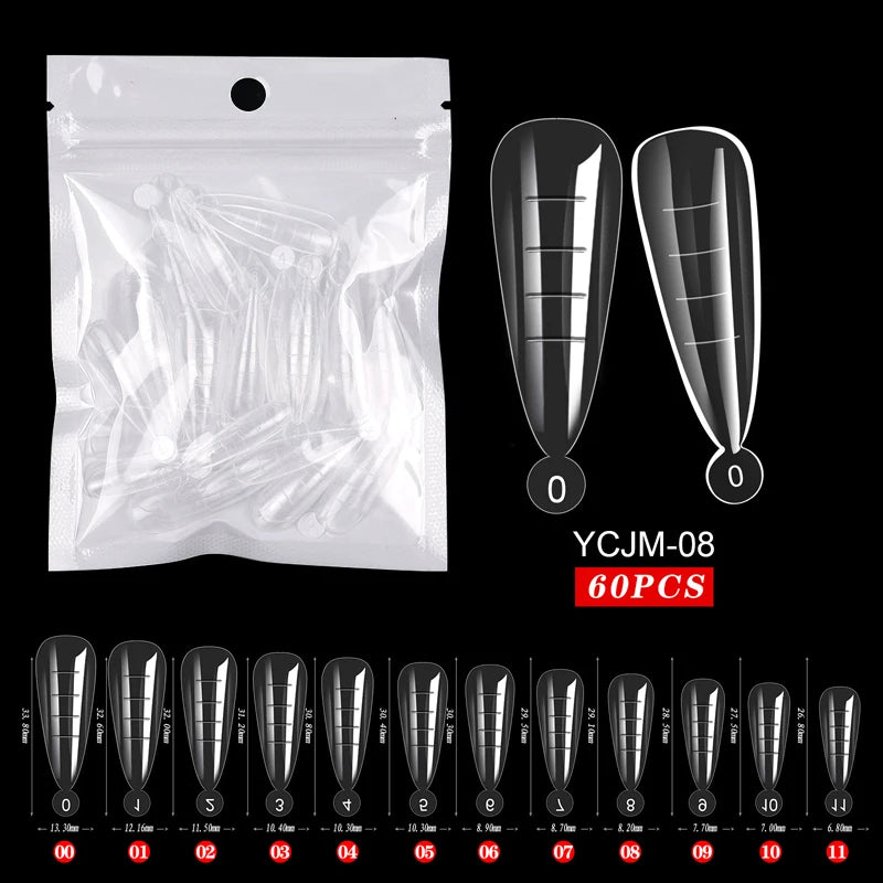 60Pcs/Bag Dual Forms Extended Plastic Nails Sticker Paper-free Support Tape Scale Nail Film Transparent Tool For Art Fingernails