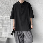 Summer Henry Collar Cotton Linen Tee