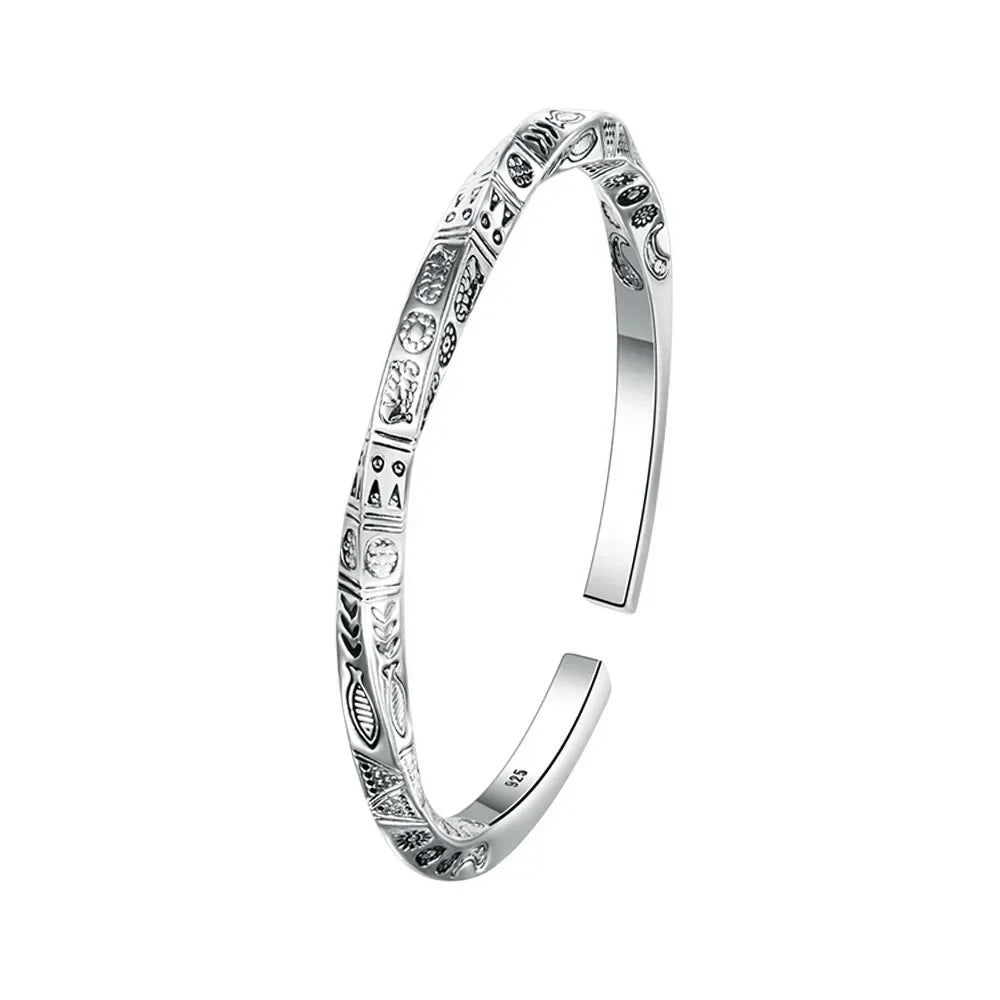 925 Sterling Silver Geometry Totem Open Bracelet