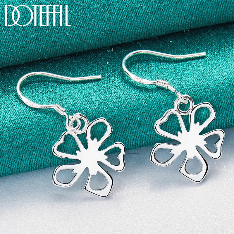 925 Sterling Silver 18 Inch Chain Flower Necklace Bangle Earring Set