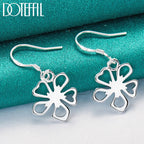 925 Sterling Silver 18 Inch Chain Flower Necklace Bangle Earring Set