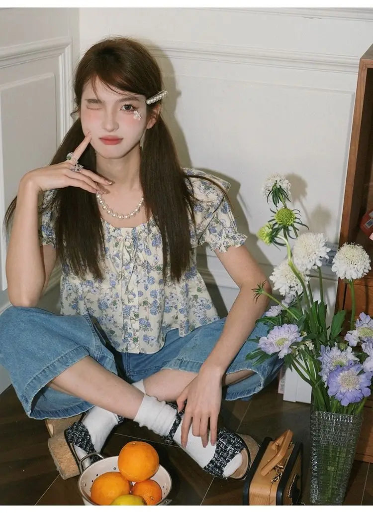 French Floral Short-Sleeved Tee
