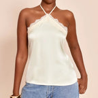 Lace Trim Halter Neck Tank Top