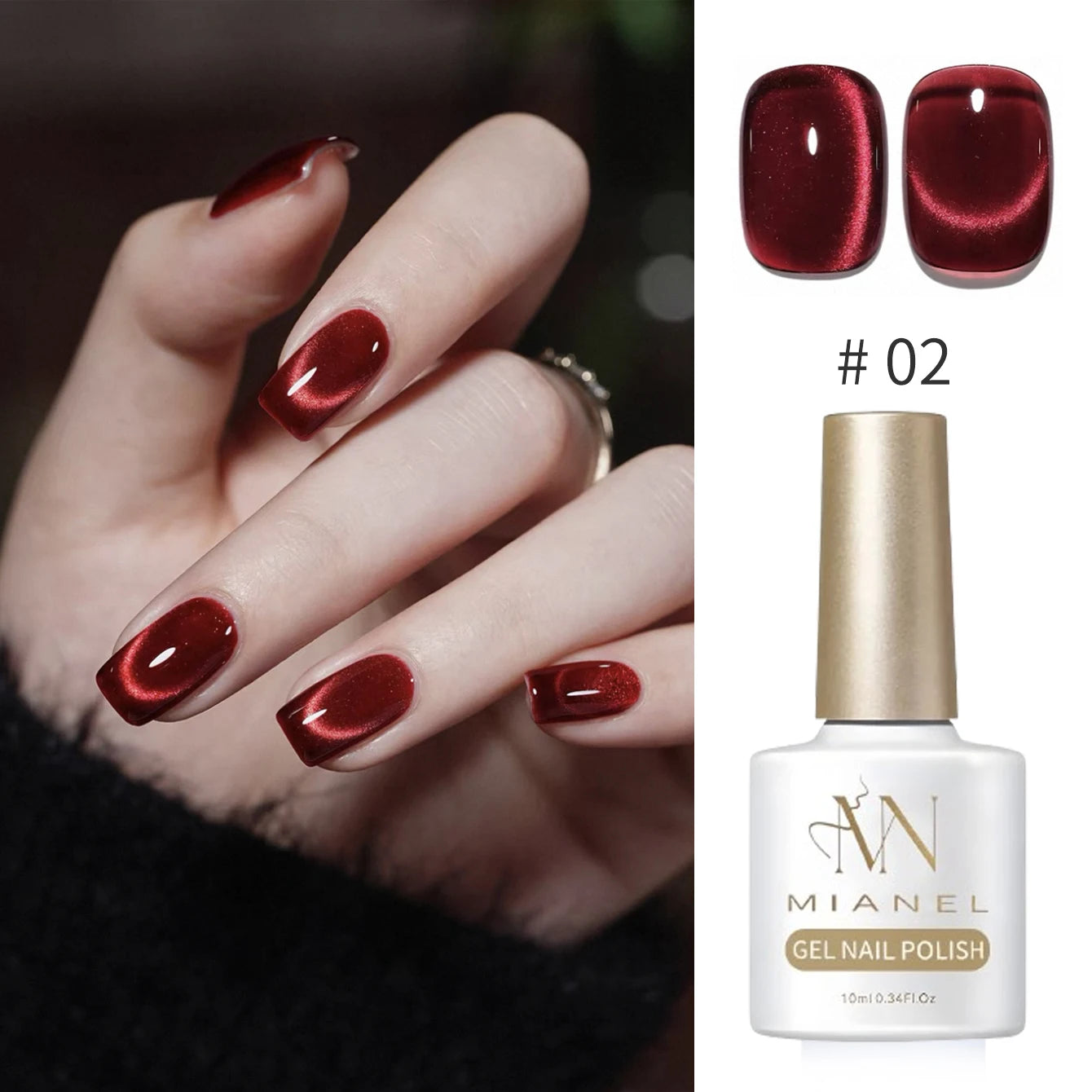 10ML 1-8PCS Red Cat Eye Nail Polish Red Nails 2026 New Cherry Wine Deep Red Glass Bead Magnet Cat Eye Spear Crystal Gel