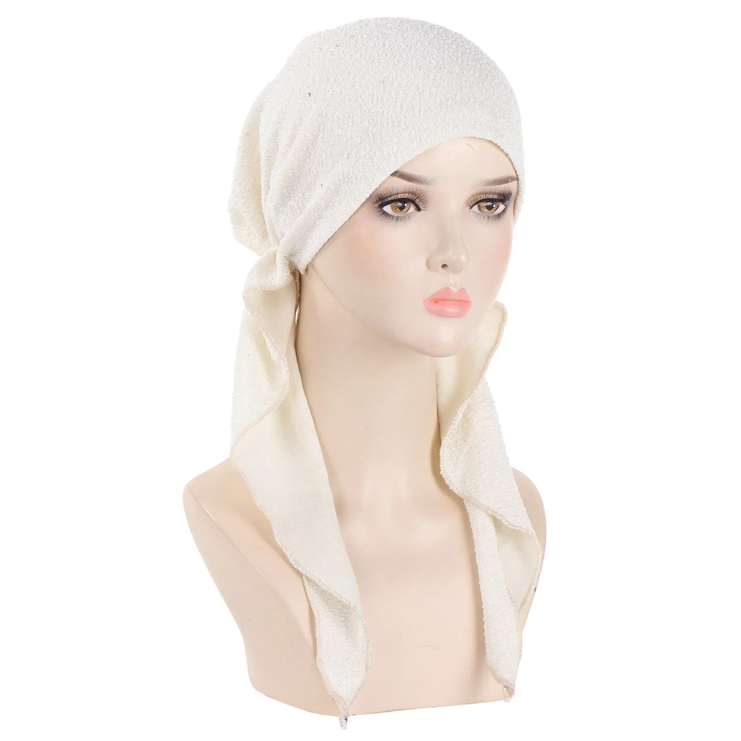 Shiny Glitter Elastic Solid Color Pre-Tied Hijabs Wrap Head Scarf Muslim Turban Bonnet for Women Inner Hat Turbantes Caps Mujer