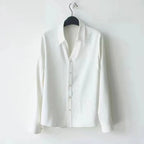 Metallic Buttons V-Collar Long-Sleeved Blouse