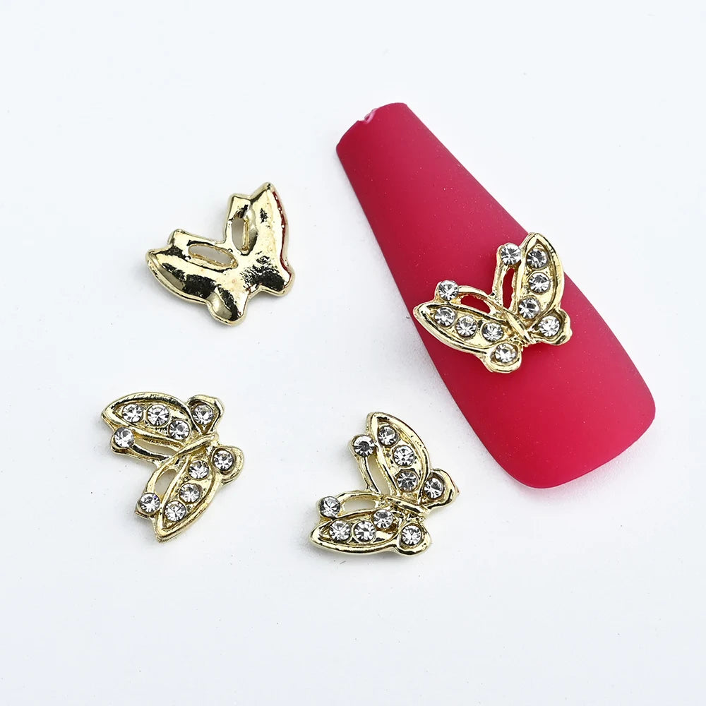 10Pcs Butterfly Nail Art Designer Charms 3D-Luxury Crystal Butterfly Nail Art Decor 12X10mm Alloy Butterfly Manicure Rhinestone*