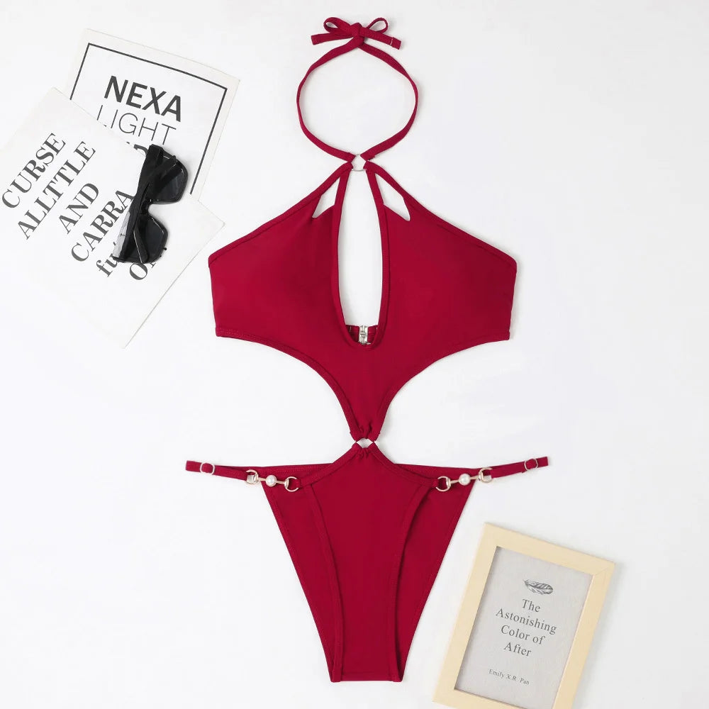 Pearl Chains String Hollow Out Monokini