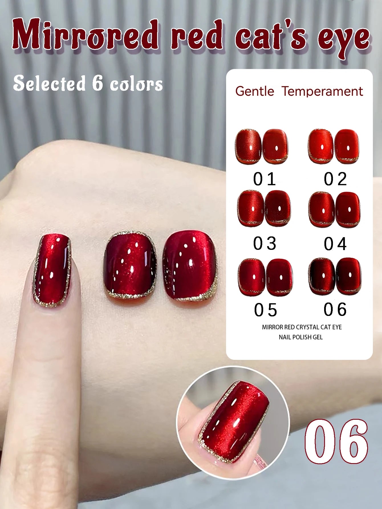 10ML 1-8PCS Red Cat Eye Nail Polish Red Nails 2026 New Cherry Wine Deep Red Glass Bead Magnet Cat Eye Spear Crystal Gel